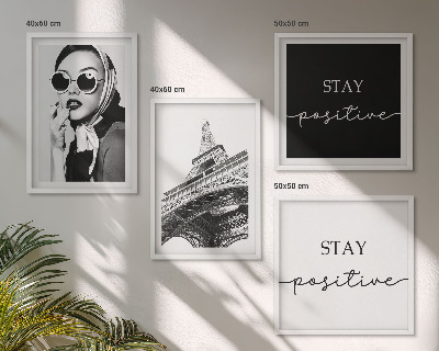 Wall art set Portraits Eiffel Tower slogans