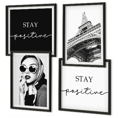 Wall art set Portraits Eiffel Tower slogans