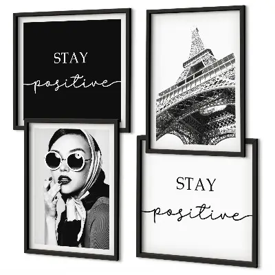 Wall art set with Eiffel Tower and slogan portraits