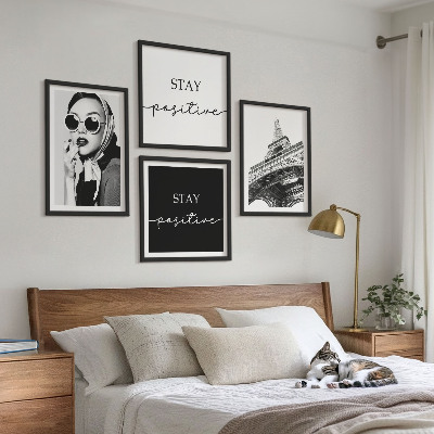 Wall art set Portraits Eiffel Tower slogans
