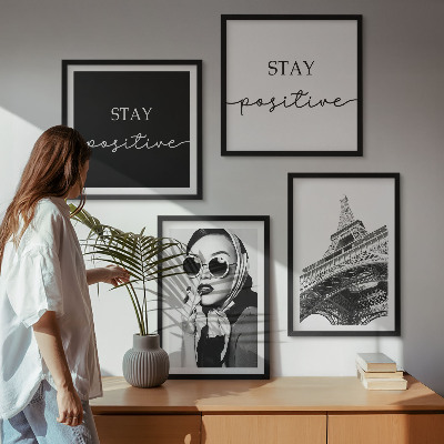 Wall art set Portraits Eiffel Tower slogans