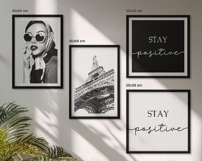 Wall art set Portraits Eiffel Tower slogans