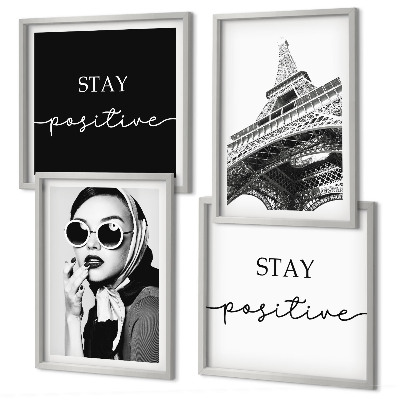 Wall art set Portraits Eiffel Tower slogans