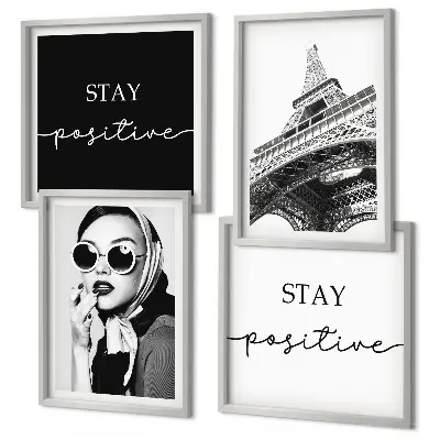 Wall art set with Eiffel Tower and slogan portraits