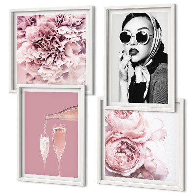 Set of 4 wall art pieces Flowers peonies roses elegance