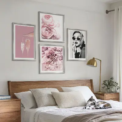 Set of 4 floral wall art prints featuring elegant peony and rose designs