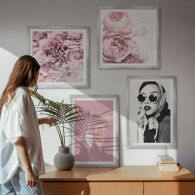 Set of 4 wall art pieces Flowers peonies roses elegance