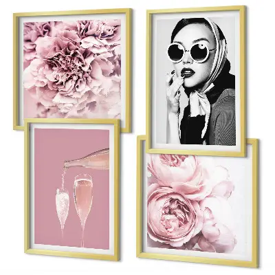 Set of 4 floral wall art prints featuring elegant peony and rose designs