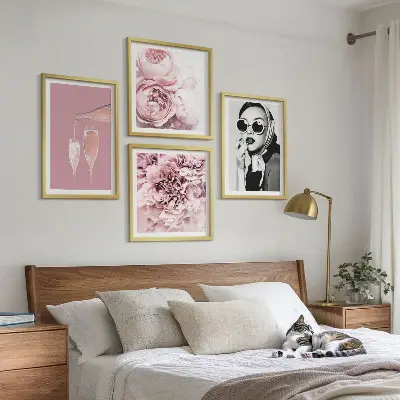 Set of 4 floral wall art prints featuring elegant peony and rose designs