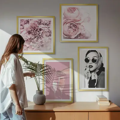 Set of 4 floral wall art prints featuring elegant peony and rose designs