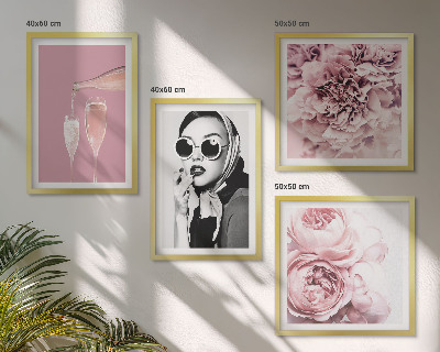 Set of 4 wall art pieces Flowers peonies roses elegance
