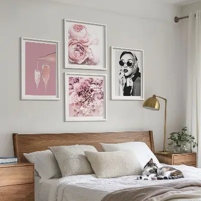 Set of 4 floral wall art prints featuring elegant peony and rose designs