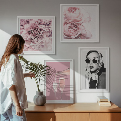 Set of 4 wall art pieces Flowers peonies roses elegance