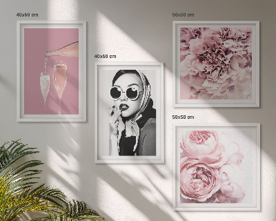 Set of 4 wall art pieces Flowers peonies roses elegance