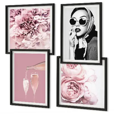 Set of 4 floral wall art prints featuring elegant peony and rose designs
