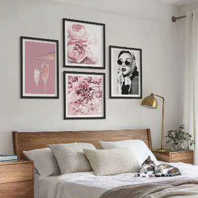 Set of 4 floral wall art prints featuring elegant peony and rose designs