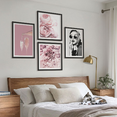 Set of 4 wall art pieces Flowers peonies roses elegance