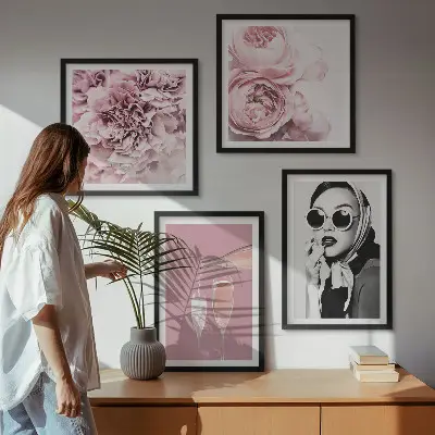 Set of 4 floral wall art prints featuring elegant peony and rose designs
