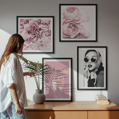 Set of 4 wall art pieces Flowers peonies roses elegance