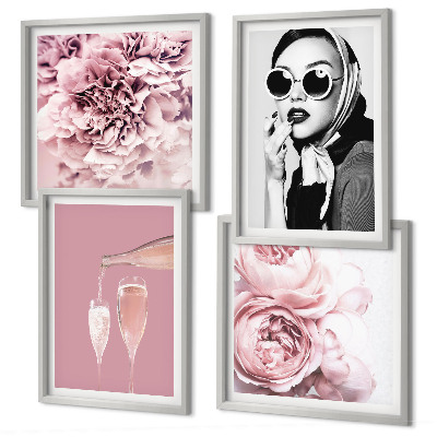 Set of 4 wall art pieces Flowers peonies roses elegance