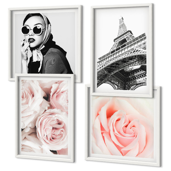 Multi-piece wall decor set Eiffel's portrait of a woman roses