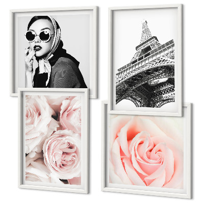 Multi-piece wall decor set Eiffel's portrait of a woman roses