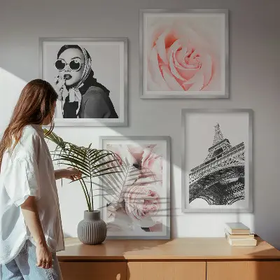 Eiffel Tower and woman with roses wall art set multi-piece decorative wall hanging