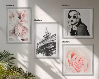 Eiffel Tower and woman with roses wall art set multi-piece decorative wall hanging