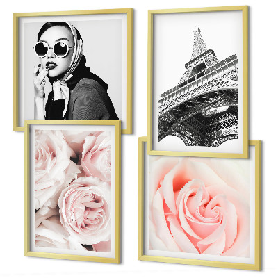 Multi-piece wall decor set Eiffel's portrait of a woman roses