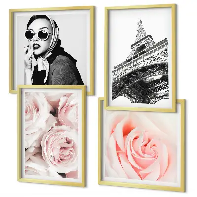 Eiffel Tower and woman with roses wall art set multi-piece decorative wall hanging