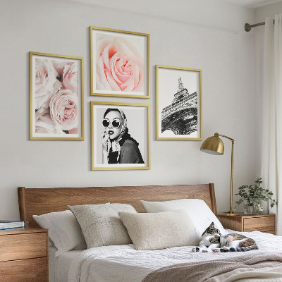 Multi-piece wall decor set Eiffel's portrait of a woman roses