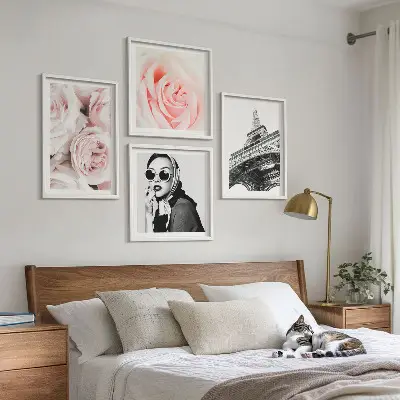 Eiffel Tower and woman with roses wall art set multi-piece decorative wall hanging