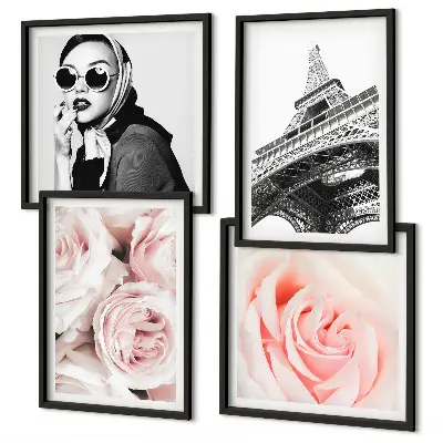 Eiffel Tower and woman with roses wall art set multi-piece decorative wall hanging