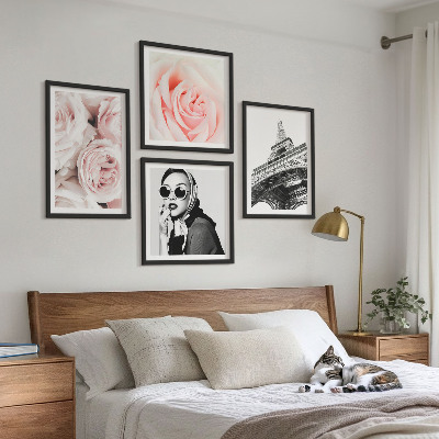 Multi-piece wall decor set Eiffel's portrait of a woman roses