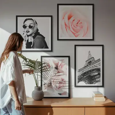 Eiffel Tower and woman with roses wall art set multi-piece decorative wall hanging
