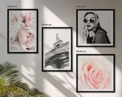 Eiffel Tower and woman with roses wall art set multi-piece decorative wall hanging
