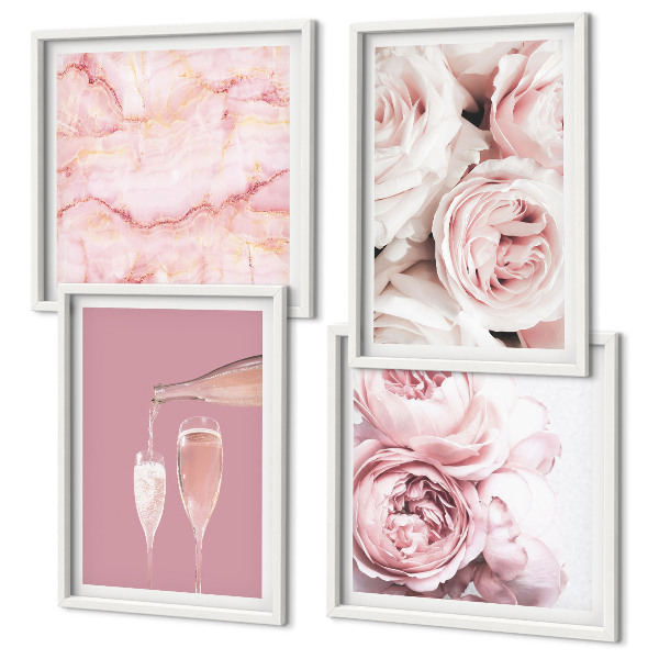 Wall art set Roses champagne marble pastel