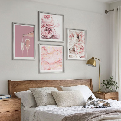 Wall art set Roses champagne marble pastel