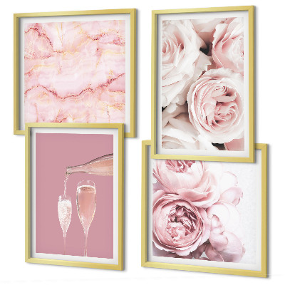 Wall art set Roses champagne marble pastel