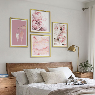 Wall art set Roses champagne marble pastel