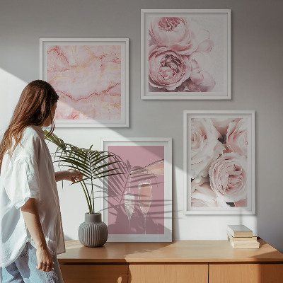 Wall art set Roses champagne marble pastel