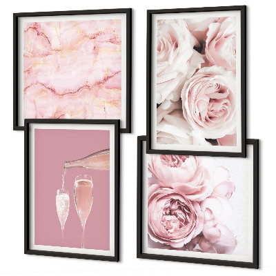 Wall art set Roses champagne marble pastel