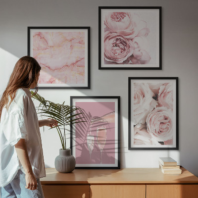 Wall art set Roses champagne marble pastel