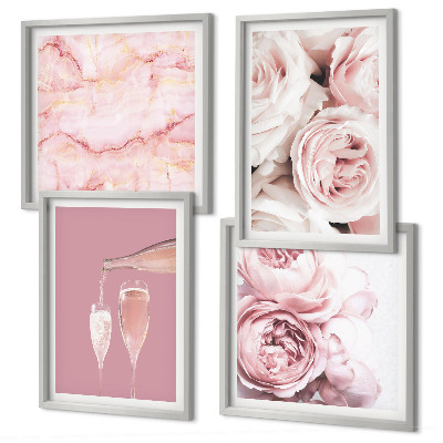 Wall art set Roses champagne marble pastel