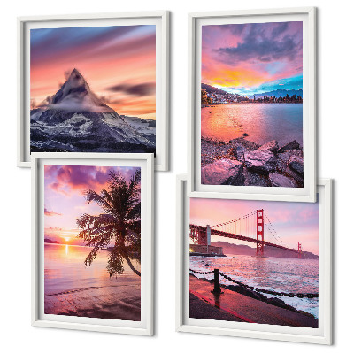 Set of 4 wall art pieces Sunsets bridge landscape