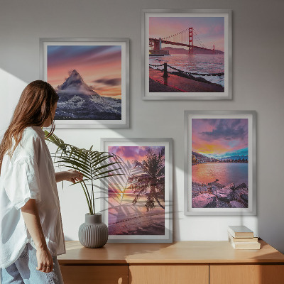 Set of 4 wall art pieces Sunsets bridge landscape