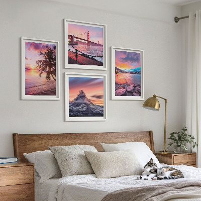 Set of 4 wall art pieces Sunsets bridge landscape
