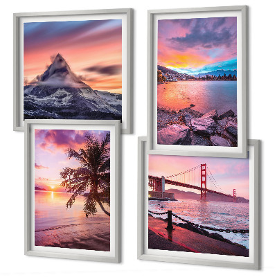 Set of 4 wall art pieces Sunsets bridge landscape