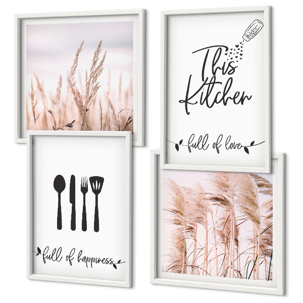 Wall art set Kitchen boho grass lettering