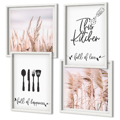 Wall art set Kitchen boho grass lettering